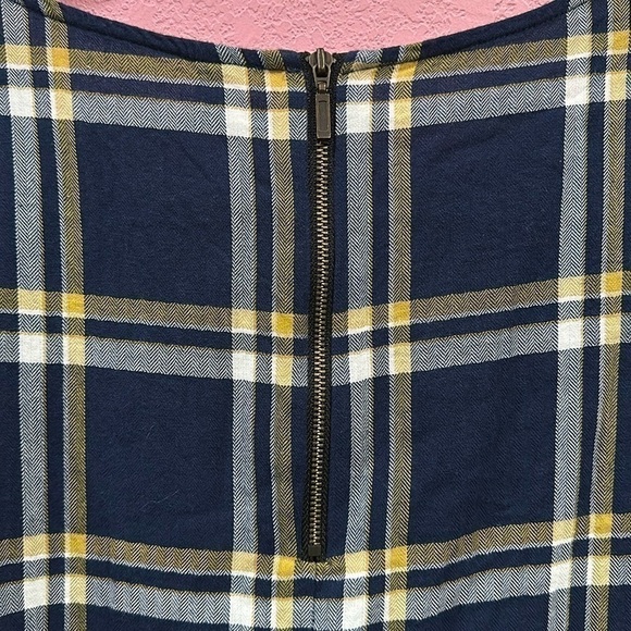 Old Navy Womens Dress Medium Blue Plaid 3/4 Sleeve Round Neck Back Zip Casual - Picture 4 of 6